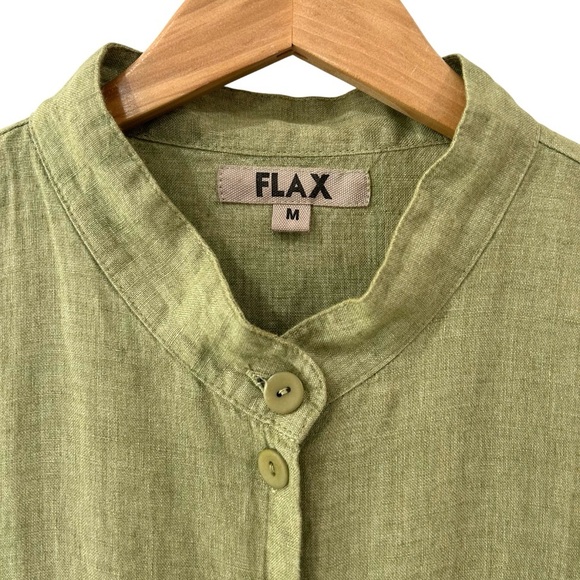 FLAX women’s linen button up tunic top M green 3/4 sleeves lagenlook - Picture 3 of 8